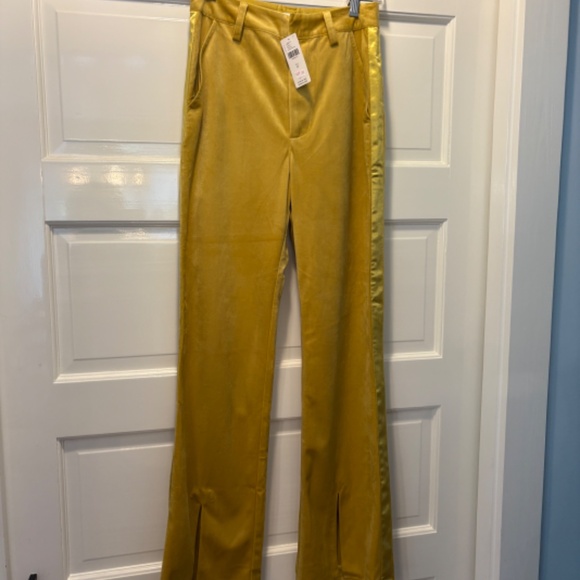 NWT Chartreuse Avec Les Filles Split-Front Velvet Pants - Picture 7 of 8